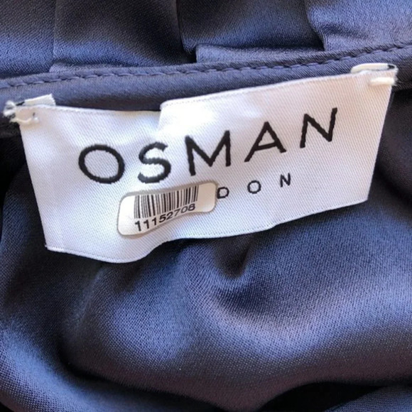 Osman Navy Frilled Blouse Satin Blue Medium - Picture 7 of 7
